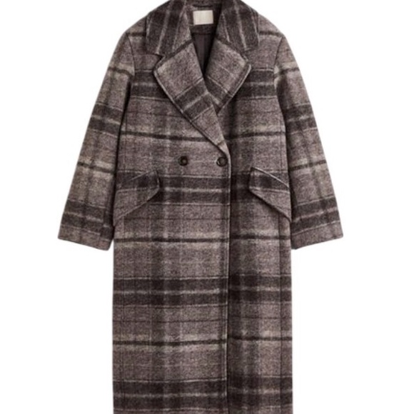 H&M Jackets & Blazers - H&M Brown Wool Blend Plaid Double-Breasted Coat